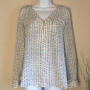 Candie's cream pink aqua black blouse zip